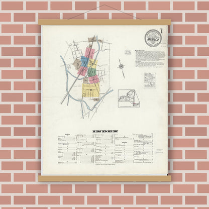 Old map wall art mockup — magnetic wood frame on brick wall — Sanborn Fire Insurance Map from Mount Kisco, Westchester County, New York (1916), Sheet #0001