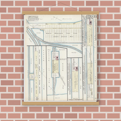 Old map wall art mockup — magnetic wood frame on brick wall — Sanborn Fire Insurance Map from Duluth, Saint Louis County, Minnesota (1884), Sheet #0011
