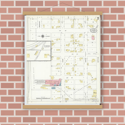 Old map wall art mockup — magnetic wood frame on brick wall — Sanborn Fire Insurance Map from Leipsic, Putnam County, Ohio (1910), Sheet #0002