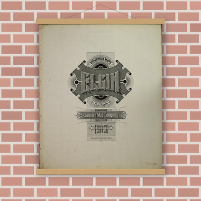 Old map wall art mockup — magnetic wood frame on brick wall — Sanborn Fire Insurance Map from Elgin, Kane County, Illinois (1913), Sheet #0001