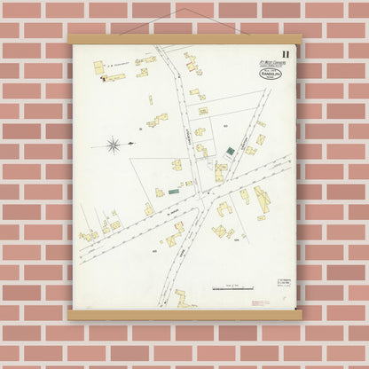 Old map wall art mockup — magnetic wood frame on brick wall — Sanborn Fire Insurance Map from Randolph, Norfolk County, Massachusetts (1909), Sheet #0011