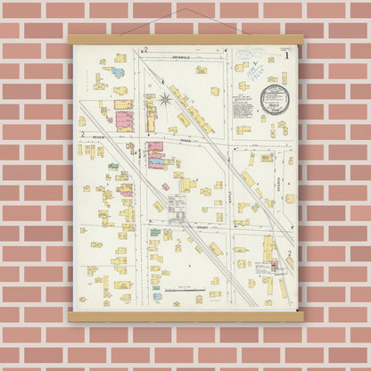 Old map wall art mockup — magnetic wood frame on brick wall — Sanborn Fire Insurance Map from Avoca, Steuben County, New York (1898), Sheet #0001