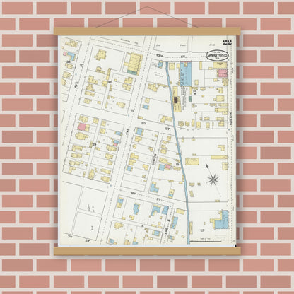 Old map wall art mockup — magnetic wood frame on brick wall — Sanborn Fire Insurance Map from San Antonio, Bexar County, Texas (1892), Sheet #0022