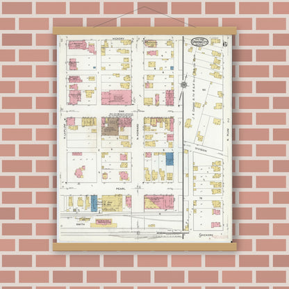 Old map wall art mockup — magnetic wood frame on brick wall — Sanborn Fire Insurance Map from Union City, Randolph County, Indiana (1920), Sheet #0006