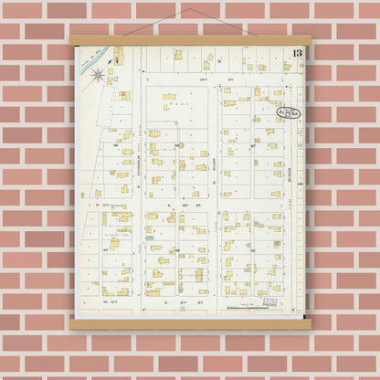 Old map wall art mockup — magnetic wood frame on brick wall — Sanborn Fire Insurance Map from Alpena, Alpena County, Michigan (1895), Sheet #0013