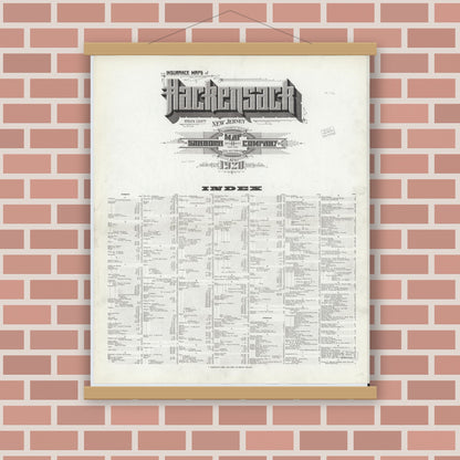 Old map wall art mockup — magnetic wood frame on brick wall — Sanborn Fire Insurance Map from Hackensack, Bergen County, New Jersey (1920), Sheet #0001