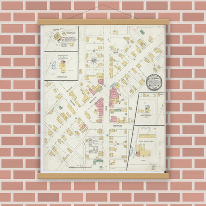 Old map wall art mockup — magnetic wood frame on brick wall — Sanborn Fire Insurance Map from West Salem, Wayne County, Ohio (1899), Sheet #0001