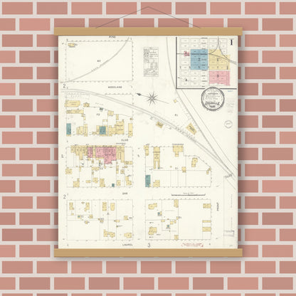 Old map wall art mockup — magnetic wood frame on brick wall — Sanborn Fire Insurance Map from Davis, Yolo County, California (1900) - Complete Map Set