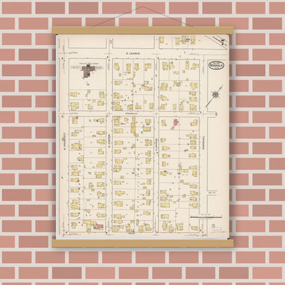 Old map wall art mockup — magnetic wood frame on brick wall — Sanborn Fire Insurance Map from Norwalk, Huron County, Ohio (1922), Sheet #0007