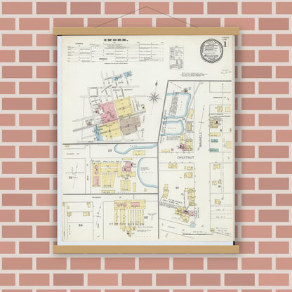 Old map wall art mockup — magnetic wood frame on brick wall — Sanborn Fire Insurance Map from Wauseon, Fulton County, Ohio (1893) - Complete Map Set