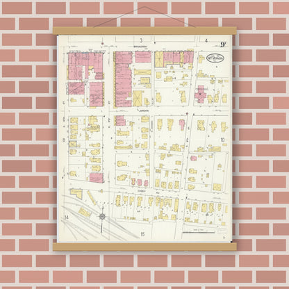 Old map wall art mockup — magnetic wood frame on brick wall — Sanborn Fire Insurance Map from Mount Vernon, Jefferson County, Illinois (1913), Sheet #0009