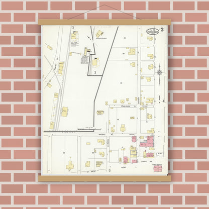 Old map wall art mockup — magnetic wood frame on brick wall — Sanborn Fire Insurance Map from Henderson, Rusk County, Texas (1912), Sheet #0003