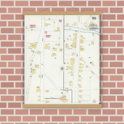 Old map wall art mockup — magnetic wood frame on brick wall — Sanborn Fire Insurance Map from Stroudsburg, Monroe County, Pennsylvania (1905), Sheet #0022