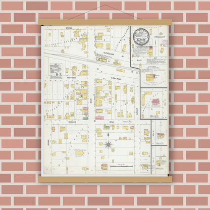 Old map wall art mockup — magnetic wood frame on brick wall — Sanborn Fire Insurance Map from Elkton, Huron County, Michigan (1901), Sheet #0001