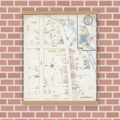 Old map wall art mockup — magnetic wood frame on brick wall — Sanborn Fire Insurance Map from Plymouth, Sheboygan County, Wisconsin (1887), Sheet #0001