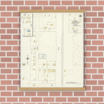 Old map wall art mockup — magnetic wood frame on brick wall — Sanborn Fire Insurance Map from Du Quoin, Perry County, Illinois (1910), Sheet #0010