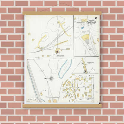 Old map wall art mockup — magnetic wood frame on brick wall — Sanborn Fire Insurance Map from Ishpeming, Marquette County, Michigan (1904), Sheet #0006