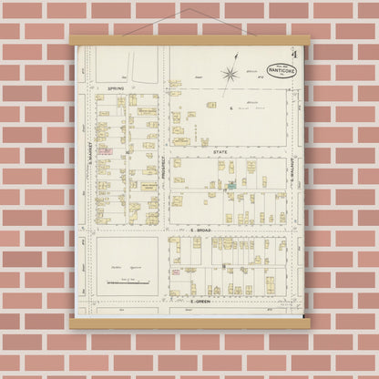 Old map wall art mockup — magnetic wood frame on brick wall — Sanborn Fire Insurance Map from Nanticoke, Luzerne County, Pennsylvania (1888), Sheet #0004