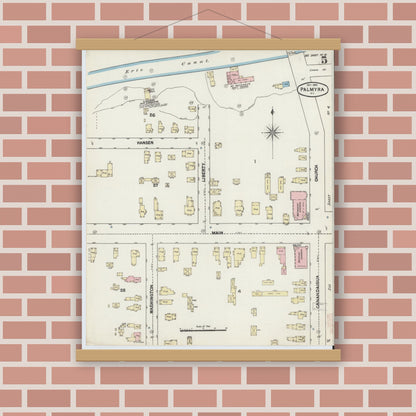 Old map wall art mockup — magnetic wood frame on brick wall — Sanborn Fire Insurance Map from Palmyra, Wayne County, New York (1889), Sheet #0005