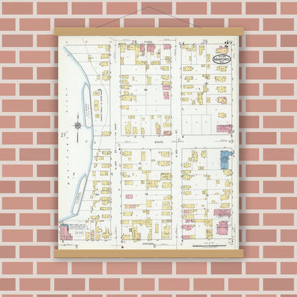 Old map wall art mockup — magnetic wood frame on brick wall — Sanborn Fire Insurance Map from Manitowoc, Manitowoc County, Wisconsin (1919), Sheet #0002