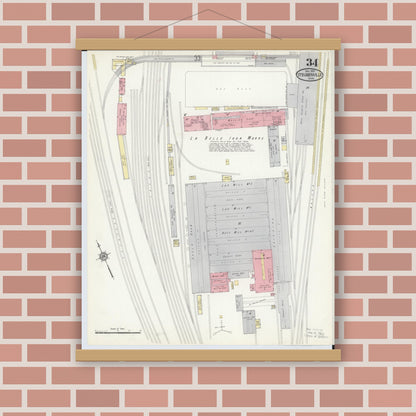 Old map wall art mockup — magnetic wood frame on brick wall — Sanborn Fire Insurance Map from Steubenville, Jefferson County, Ohio (1913), Sheet #0034