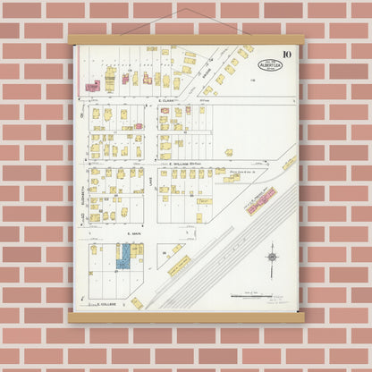 Old map wall art mockup — magnetic wood frame on brick wall — Sanborn Fire Insurance Map from Albert Lea, Freeborn County, Minnesota (1918), Sheet #0010