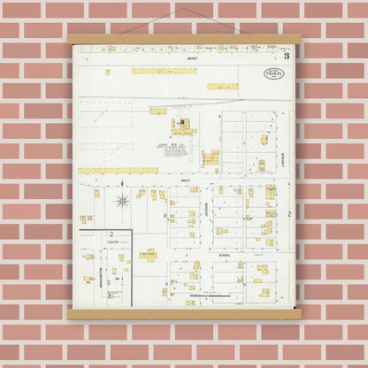 Old map wall art mockup — magnetic wood frame on brick wall — Sanborn Fire Insurance Map from Thorpe, Clark County, Wisconsin (1900), Sheet #0003