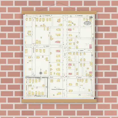 Old map wall art mockup — magnetic wood frame on brick wall — Sanborn Fire Insurance Map from Alliance, Stark County, Ohio (1911), Sheet #0019