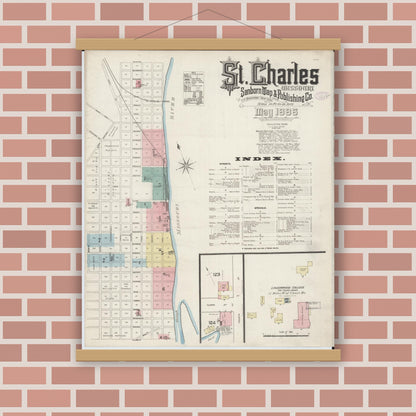 Old map wall art mockup — magnetic wood frame on brick wall — Sanborn Fire Insurance Map from Saint Charles, Saint Charles County, Missouri (1886) - Complete Map Set