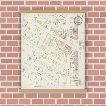 Old map wall art mockup — magnetic wood frame on brick wall — Sanborn Fire Insurance Map from Anna, Union County, Illinois (1888) - Complete Map Set