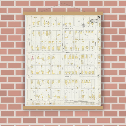 Old map wall art mockup — magnetic wood frame on brick wall — Sanborn Fire Insurance Map from Elwood, Madison County, Indiana (1895), Sheet #0005