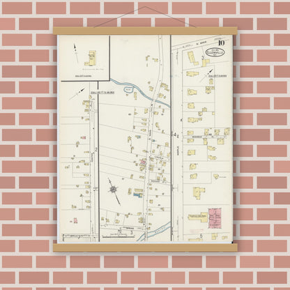 Old map wall art mockup — magnetic wood frame on brick wall — Sanborn Fire Insurance Map from Ellenville, Ulster County, New York (1914), Sheet #0010