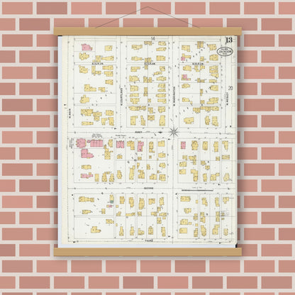 Old map wall art mockup — magnetic wood frame on brick wall — Sanborn Fire Insurance Map from Jackson, Jackson County, Michigan (1899), Sheet #0013