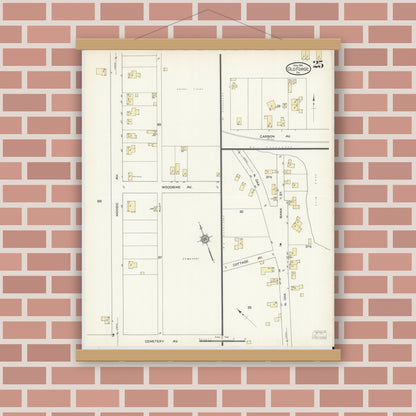 Old map wall art mockup — magnetic wood frame on brick wall — Sanborn Fire Insurance Map from Old Forge, Lackawanna County, Pennsylvania (1914), Sheet #0025