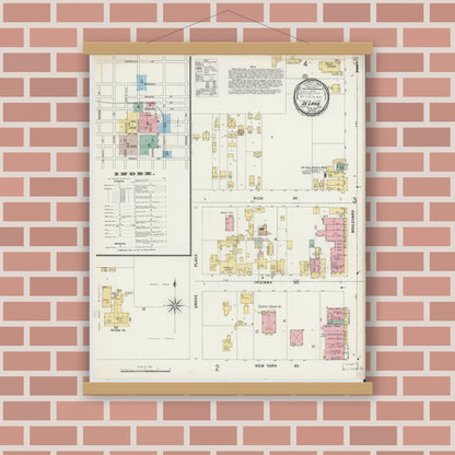 Old map wall art mockup — magnetic wood frame on brick wall — Sanborn Fire Insurance Map from De Land, Volusia County, Florida (1897) - Complete Map Set