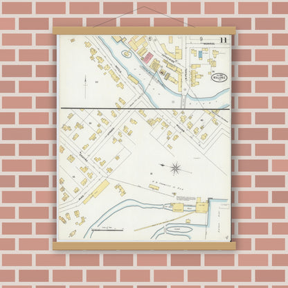 Old map wall art mockup — magnetic wood frame on brick wall — Sanborn Fire Insurance Map from Malone, Franklin County, New York (1898), Sheet #0011
