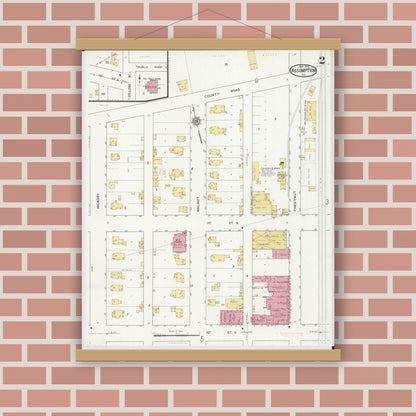 Old map wall art mockup — magnetic wood frame on brick wall — Sanborn Fire Insurance Map from Assumption, Christian County, Illinois (1916), Sheet #0002