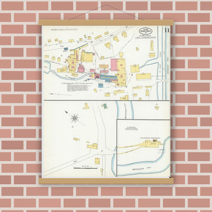 Old map wall art mockup — magnetic wood frame on brick wall — Sanborn Fire Insurance Map from Honesdale, Wayne County, Pennsylvania (1903), Sheet #0011