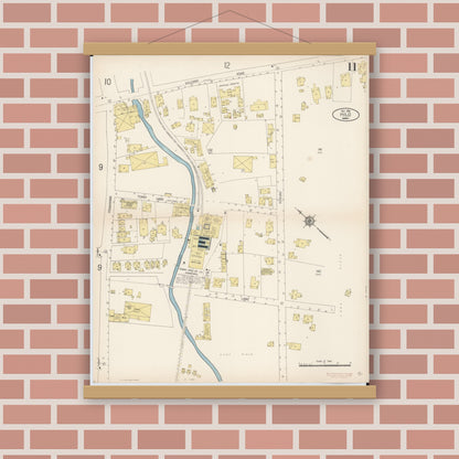 Old map wall art mockup — magnetic wood frame on brick wall — Sanborn Fire Insurance Map from Hilo, Hawaii County, Hawaii (1914), Sheet #0011