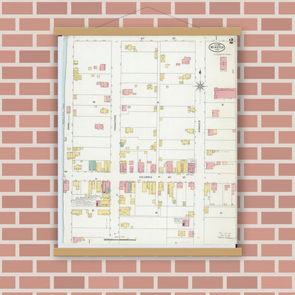 Old map wall art mockup — magnetic wood frame on brick wall — Sanborn Fire Insurance Map from Minster, Auglaize County, Ohio (1899), Sheet #0002