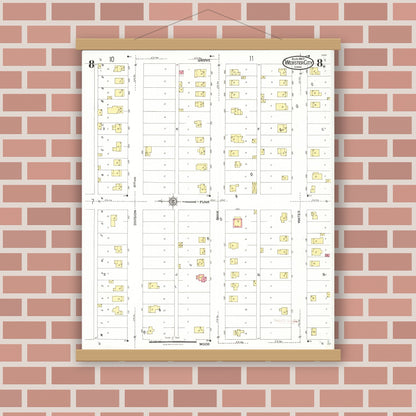 Old map wall art mockup — magnetic wood frame on brick wall — Sanborn Fire Insurance Map from Webster City, Hamilton County, Iowa (1923), Sheet #0008