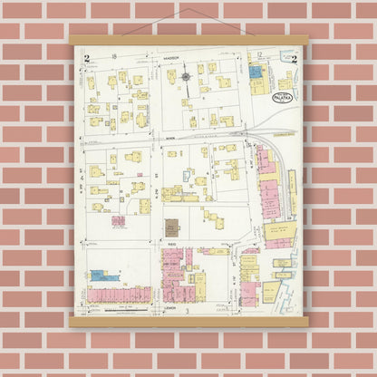 Old map wall art mockup — magnetic wood frame on brick wall — Sanborn Fire Insurance Map from Palatka, Putnam County, Florida (1924), Sheet #0002