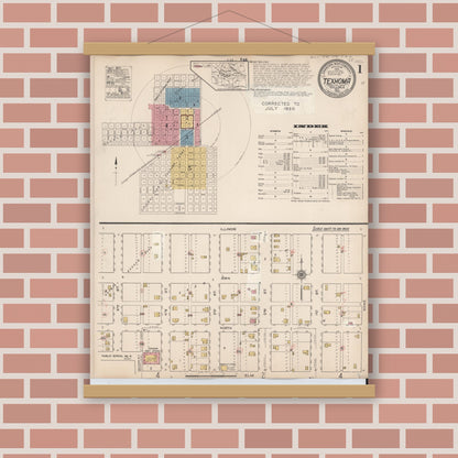 Old map wall art mockup — magnetic wood frame on brick wall — Sanborn Fire Insurance Map from Texhoma, Texas County, Oklahoma and Sherman County, Texas, Texas (1930) - Complete Map Set