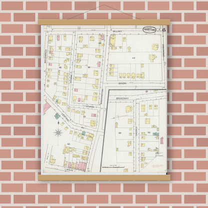 Old map wall art mockup — magnetic wood frame on brick wall — Sanborn Fire Insurance Map from Tarrytown, Westchester County, New York (1893), Sheet #0006