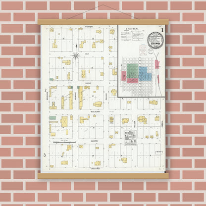Old map wall art mockup — magnetic wood frame on brick wall — Sanborn Fire Insurance Map from Kaufman, Kaufman County, Texas (1900) - Complete Map Set