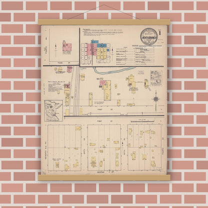 Old map wall art mockup — magnetic wood frame on brick wall — Sanborn Fire Insurance Map from North Branch, Chisago County, Minnesota (1922) - Complete Map Set