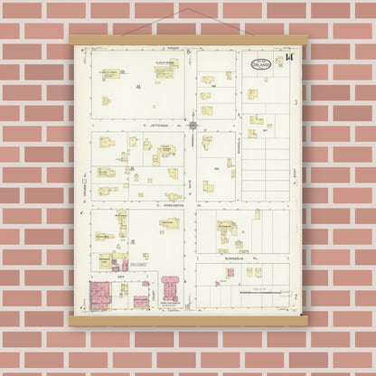 Old map wall art mockup — magnetic wood frame on brick wall — Sanborn Fire Insurance Map from Orlando, Orange County, Florida (1913), Sheet #0014