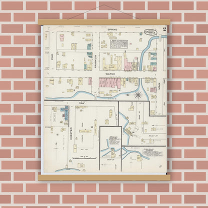 Old map wall art mockup — magnetic wood frame on brick wall — Sanborn Fire Insurance Map from Sparta, Monroe County, Wisconsin (1884), Sheet #0002