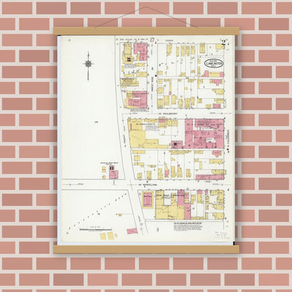 Old map wall art mockup — magnetic wood frame on brick wall — Sanborn Fire Insurance Map from Lancaster, Fairfield County, Ohio (1919), Sheet #0002