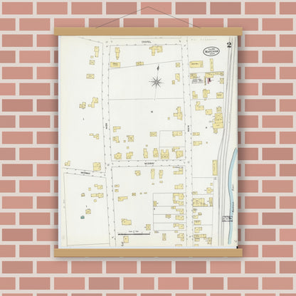 Old map wall art mockup — magnetic wood frame on brick wall — Sanborn Fire Insurance Map from Wareham, Plymouth County, Massachusetts (1906), Sheet #0002